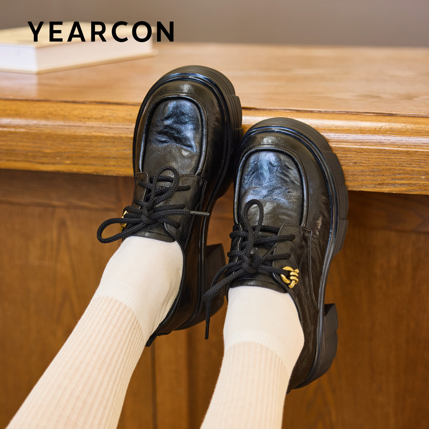 意尔康厚底小皮鞋女2026春季款复古增高乐福鞋英伦风小个子单鞋,淘宝优惠券,粉丝福利购,淘宝优惠卷