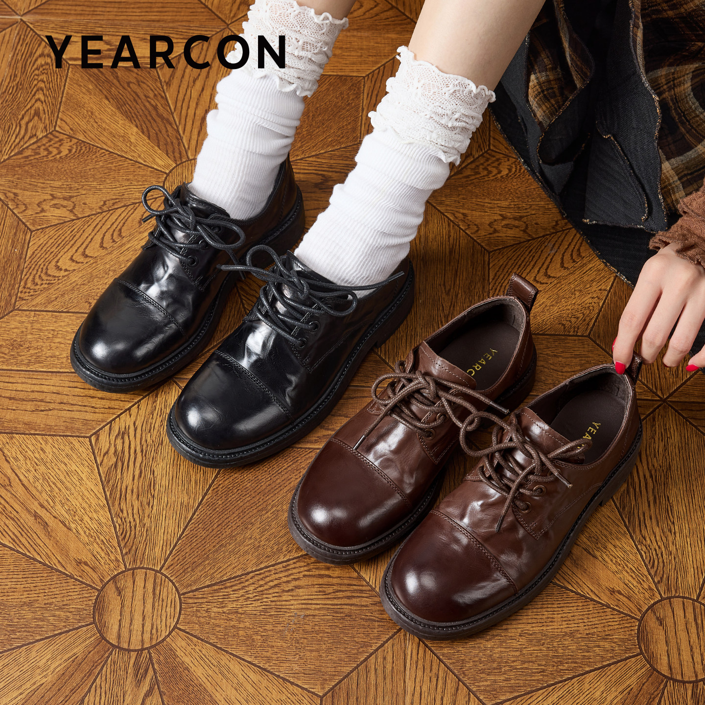 意尔康高端真皮乐福鞋女2026春秋款粗跟厚底深口英伦风复古小皮鞋,淘宝优惠券,粉丝福利购,淘宝优惠卷