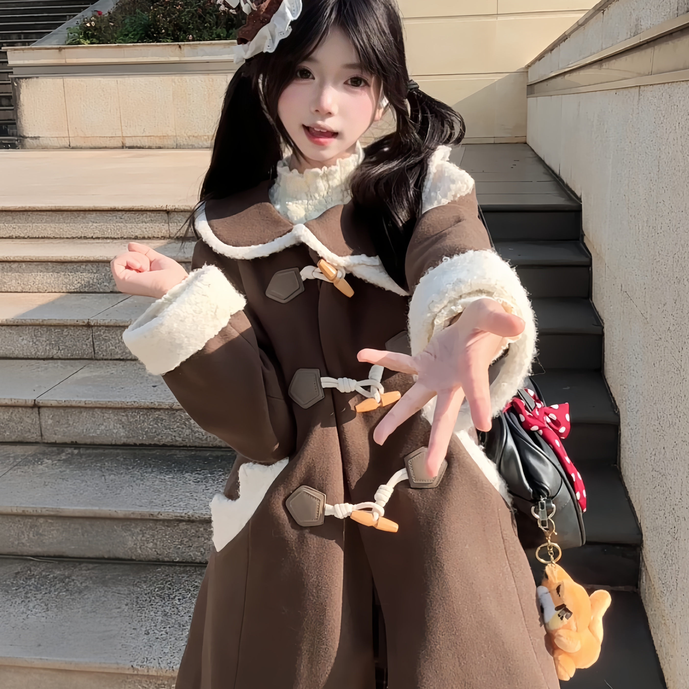 【木子酱JK】牛角扣大衣女秋冬季日系可爱学院风校供制服毛呢外套,淘宝优惠券,粉丝福利购,淘宝优惠卷