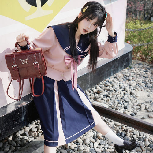 【木子酱JK】原创樱漫学院风水手服正版JK制服裙绀粉校供春秋新款 - 图3