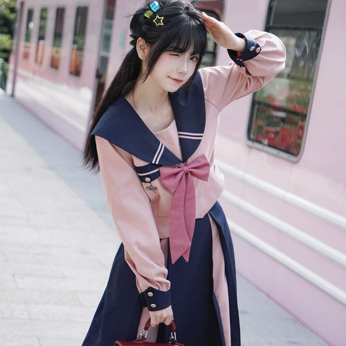 【木子酱JK】原创樱漫学院风水手服正版JK制服裙绀粉校供春秋新款 - 图0