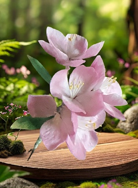 樱花海棠花粉色双花带发钗古风汉服盘发簪子蚕丝线
