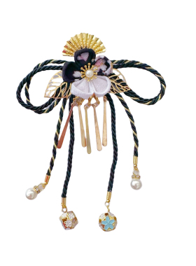 现货和风发饰金扇子黑白Lolita裙子发夹细工花嫁和服配饰漫展布花