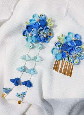 包邮blue和服浴衣边夹绉布饰品