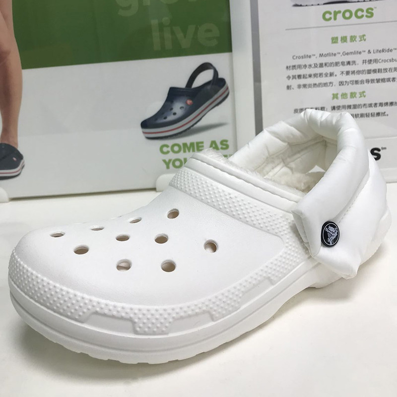 crocs卡骆驰加绒洞洞鞋冬季女保暖拖鞋毛毛鞋加棉新款男鞋206589_虎窝淘