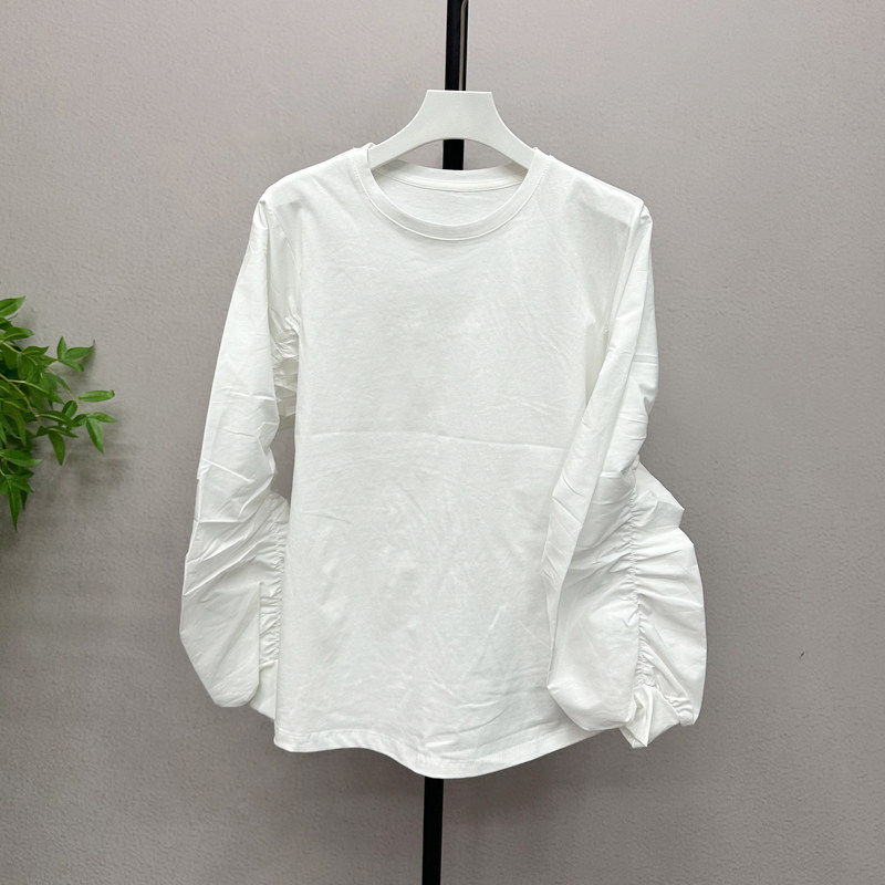 轻熟简约风V领不规则针织马甲皱褶长袖设计感T恤洋气两件套67293H,淘宝优惠券,粉丝福利购,淘宝优惠卷