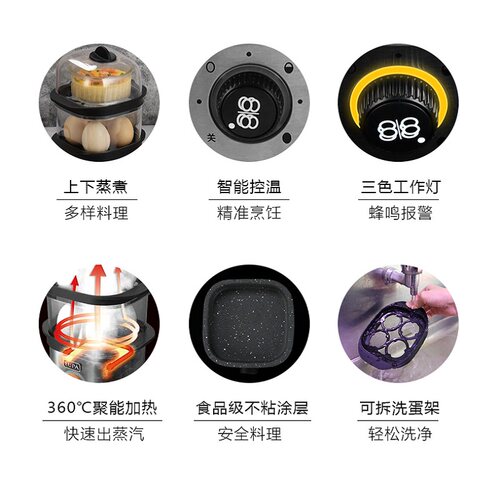 EUPA煮蛋器不锈钢新款定时蒸蛋机家用小型迷你双层早餐机自动断电 - 图2