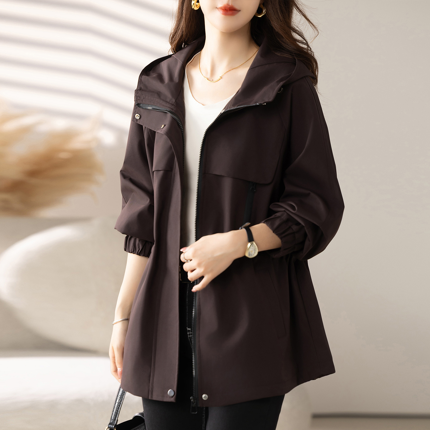 大码风衣女中长款春秋新款胖MM小个子妈妈宽松显瘦休闲秋季外套 - 图2