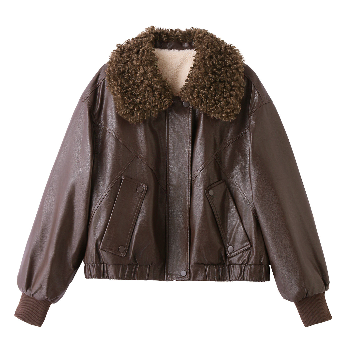 羊羔毛领短款加绒皮衣外套女秋冬新款小个子宽松百搭保暖夹克上衣,淘宝优惠券,粉丝福利购,淘宝优惠卷