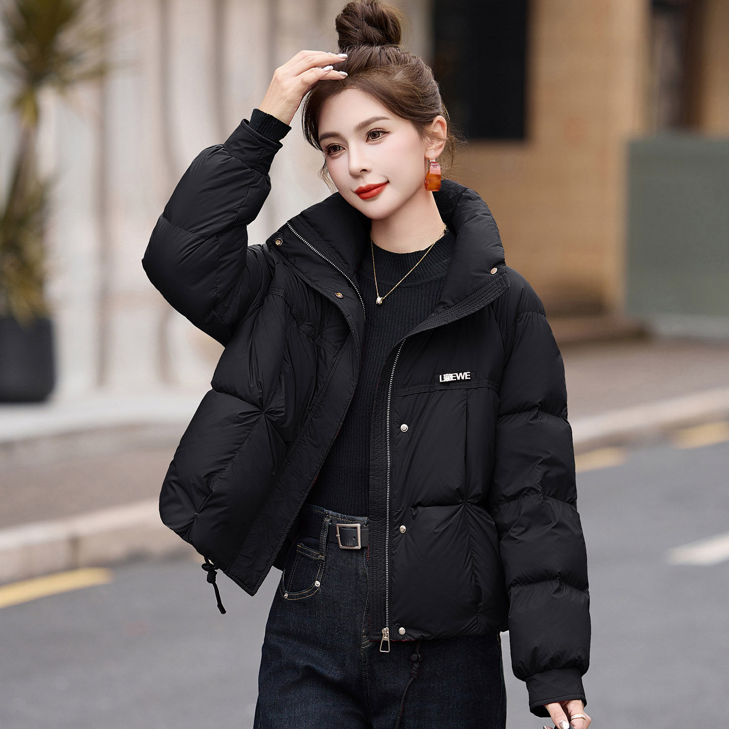 大码宽松红色短款羽绒服女2025冬季新款加厚保暖时尚白鸭绒外套,淘宝优惠券,粉丝福利购,淘宝优惠卷