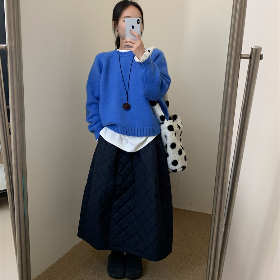 韩系休闲风加厚圆领套头上衣女2025秋冬新款简约纯色通勤百搭毛衣