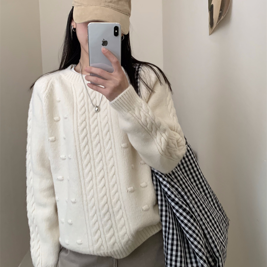 慵懒风休闲百搭套头针织衫女2025冬季新款设计感麻花宽松显瘦毛衣