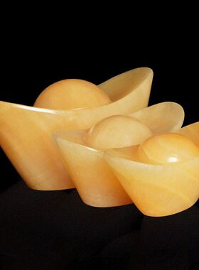 天然米黄玉元宝摆件黄色元宝装饰摆件居家饰品风水黄玉元宝