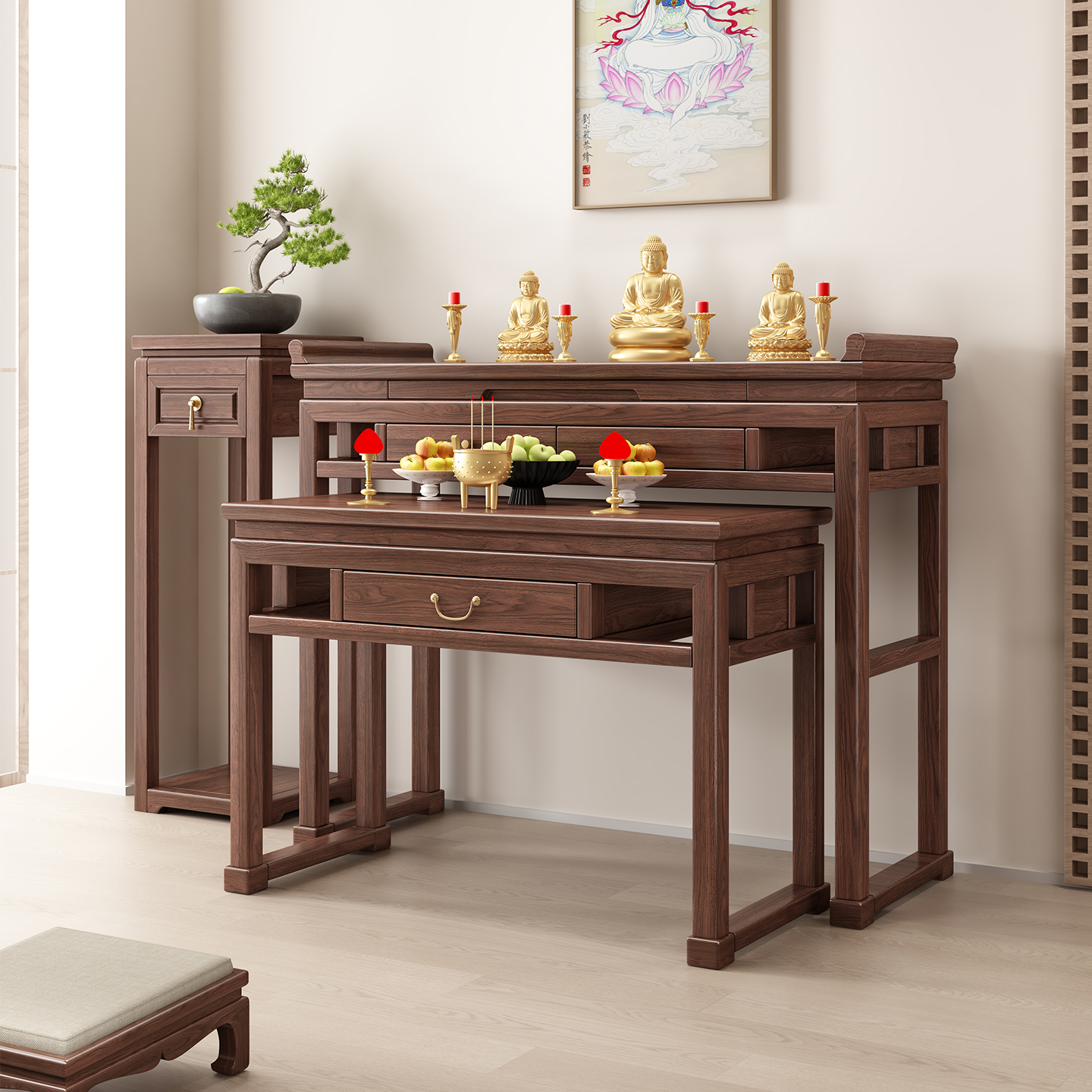 实木佛龛供桌新中式佛桌佛堂家用香案小户型菩萨供奉台香火桌 - 图2