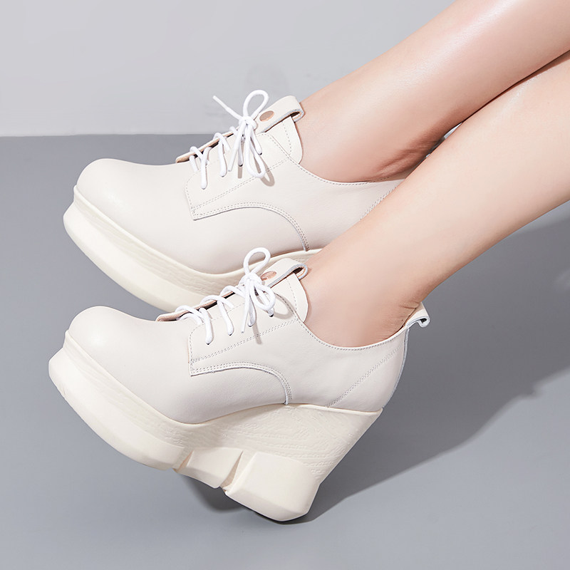 真皮系带厚底坡跟单鞋2025春秋新款百搭女鞋深口防水台高跟牛皮鞋,淘宝优惠券,粉丝福利购,淘宝优惠卷