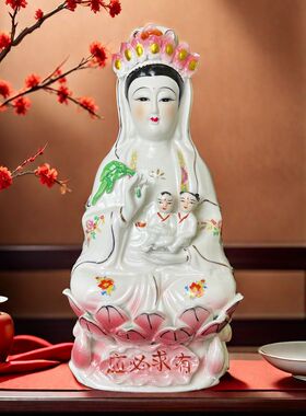 送子观音菩萨佛像白玉观音菩萨观世音供佛家用客厅佛像摆件