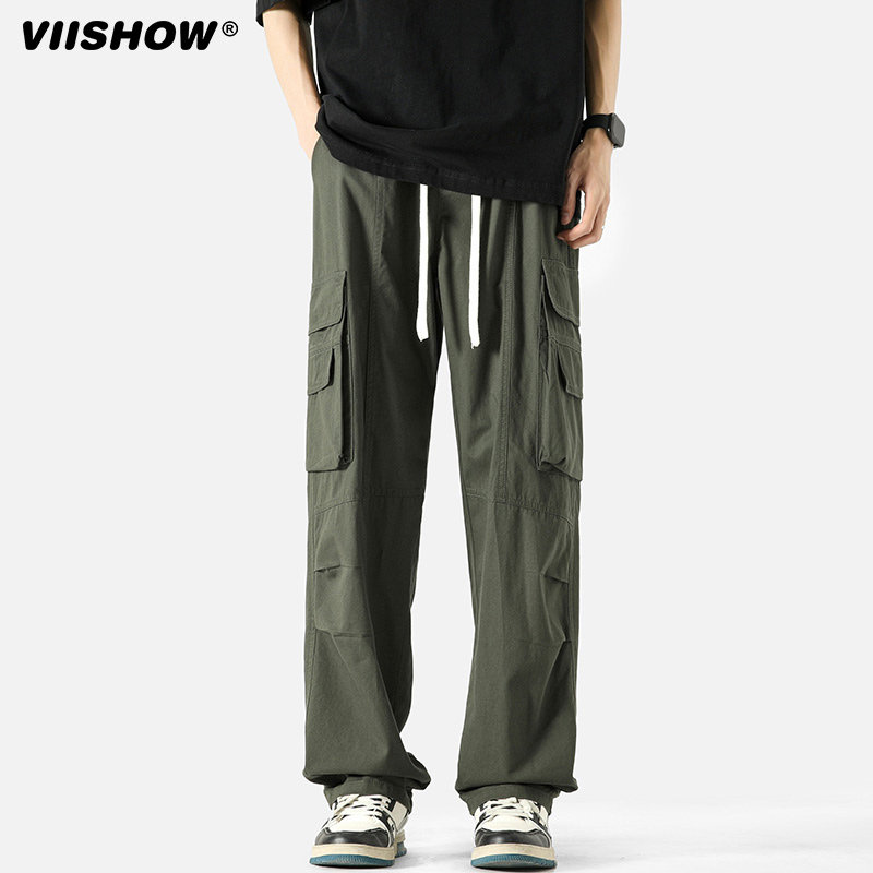 VISHOW复古美式多口袋直筒工装裤男女春季潮牌宽松阔腿休闲长裤,淘宝优惠券,粉丝福利购,淘宝优惠卷