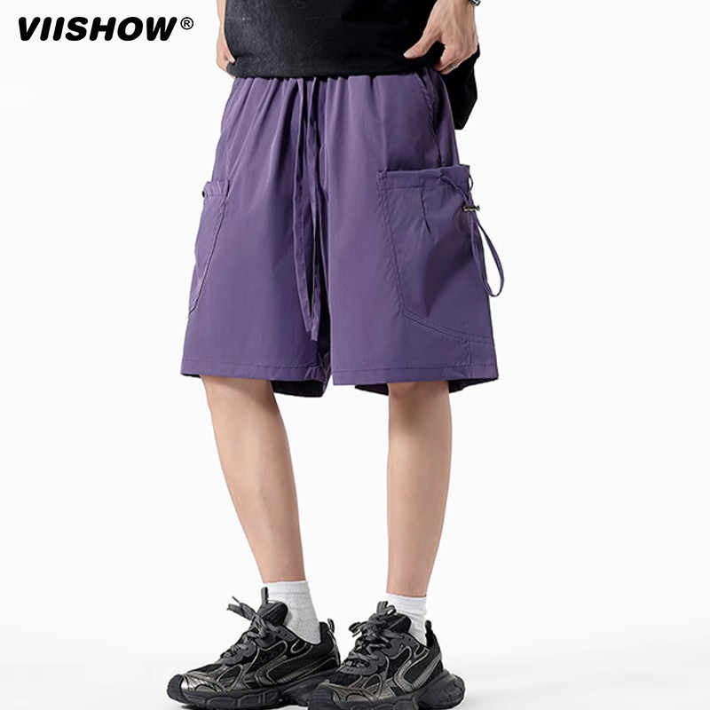 VIISHOW冰丝男士短裤夏季2025新款宽松运动工装大口袋休闲五分裤,淘宝优惠券,粉丝福利购,淘宝优惠卷