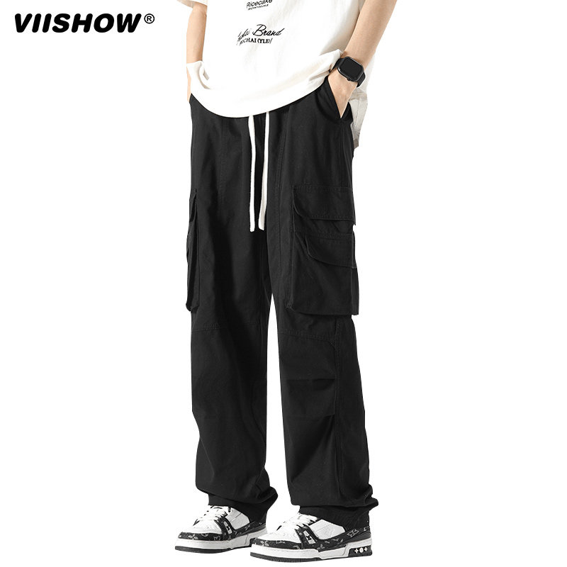 VISHOW复古美式多口袋直筒工装裤男女春季潮牌宽松阔腿休闲长裤,淘宝优惠券,粉丝福利购,淘宝优惠卷