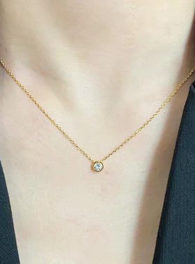 不掉色！轻奢 钛钢镀18K玫瑰金气质百搭闪钻单钻女项链短链锁骨链