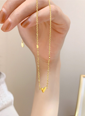 简约3个小爱心精致项链 钛钢18K包金 百搭锁骨链轻奢小众手链脚链