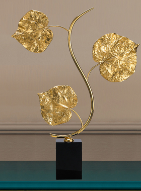 速发菩提叶摆件客厅玄关创意摆设轻奢铜叶装电品艺视柜酒柜工饰品