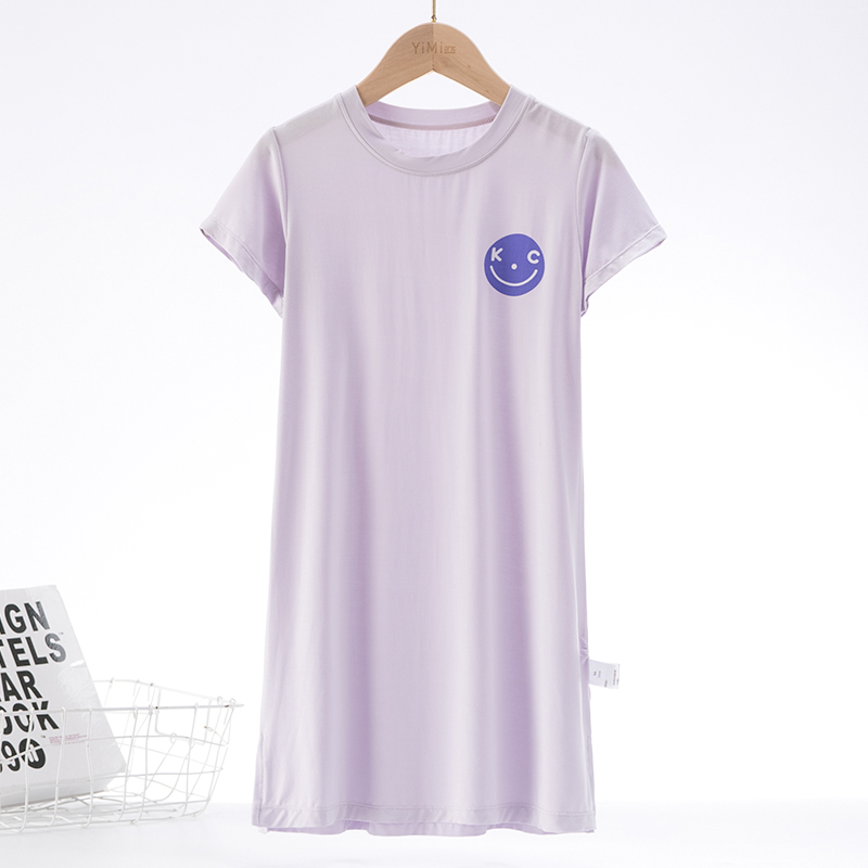 女童睡裙夏季薄款莫代尔儿童睡衣短袖女孩公主冰丝长款家居空调服 - 图0