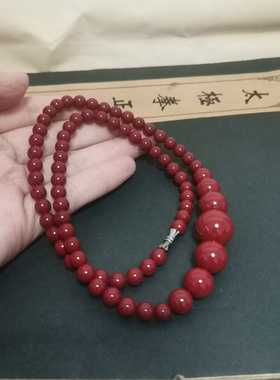 天然原矿紫朱砂圆珠锁骨链塔链男女毛衣项链挂件长款情侣帝王红款