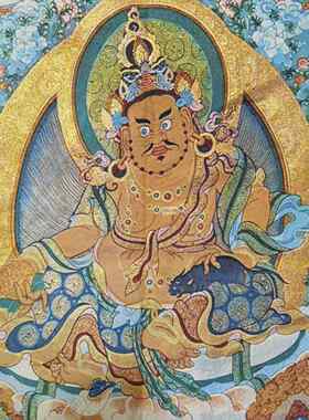 古玩杂项旧藏唐卡黄财神挂画装饰画客厅书房茶室挂画