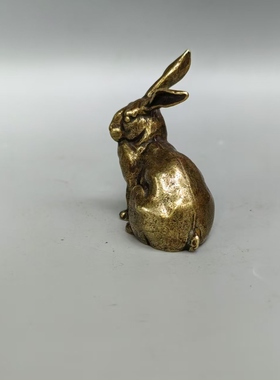 合金兔子小摆件铸兔手把件仿古铜宠古玩铜器