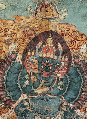 古玩杂项旧藏唐卡刺绣大威德金刚挂画装饰画客厅书房茶室挂画