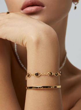 天然虎眼石青金石纯银手链