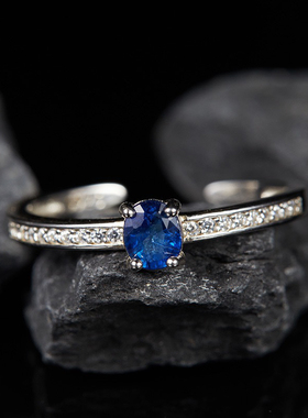 叠戴皇冠原创天然蓝宝石戒指