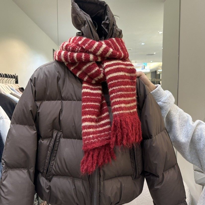 秒发！2026超火新年款条纹围巾韩国含羊毛保暖百搭红色流苏围条女,淘宝优惠券,粉丝福利购,淘宝优惠卷