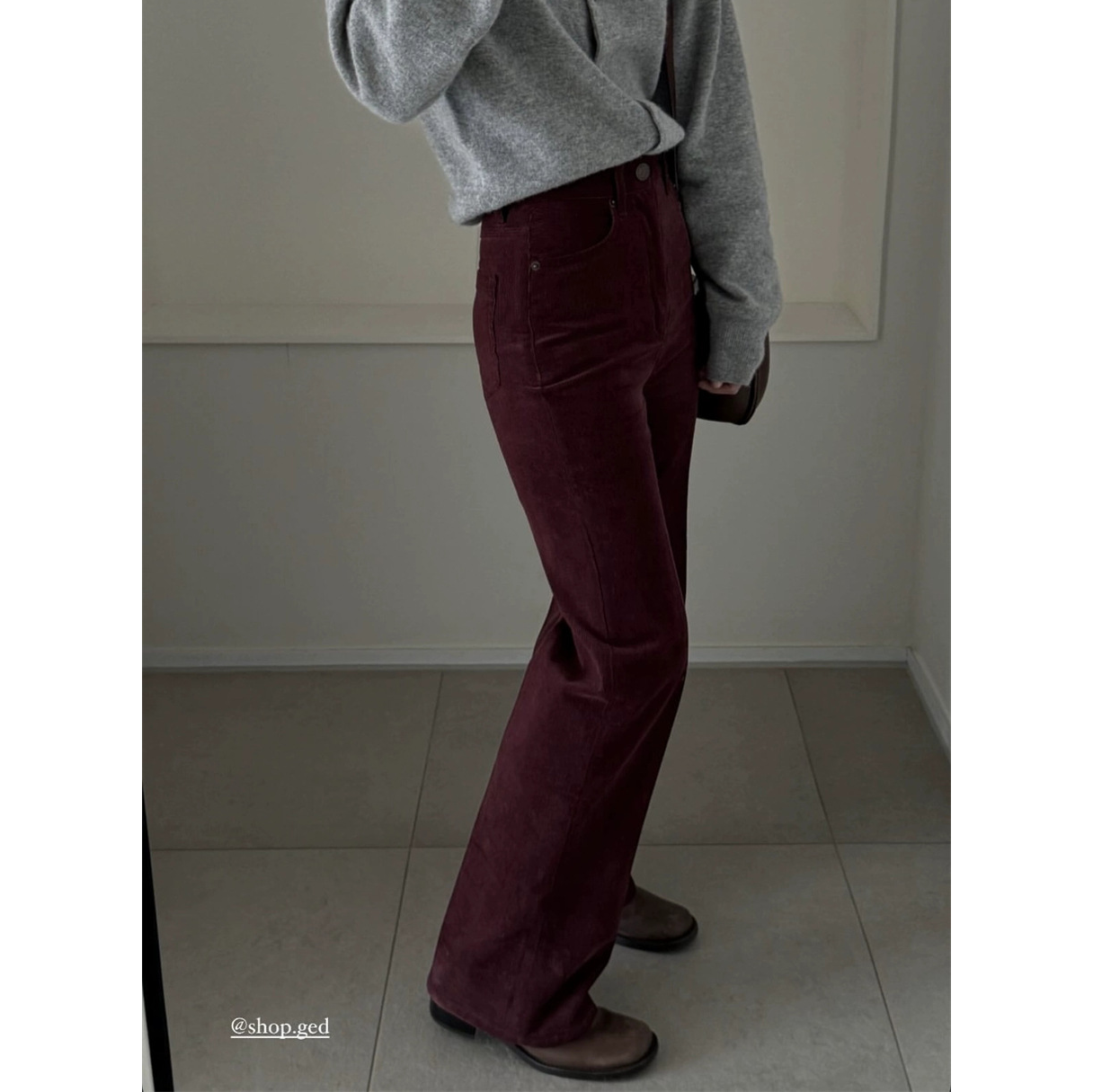 秒发！荷静同款天鹅绒休闲裤韩国设计师ged柔软光泽感直筒长裤女 - 图2