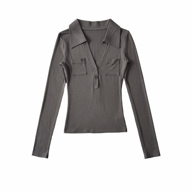 Polo collar dark gray bottoming top