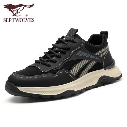 七匹狼男鞋男士运动鞋2025新款冬季加绒保暖休闲鞋男黑色厚底鞋子 - 图0