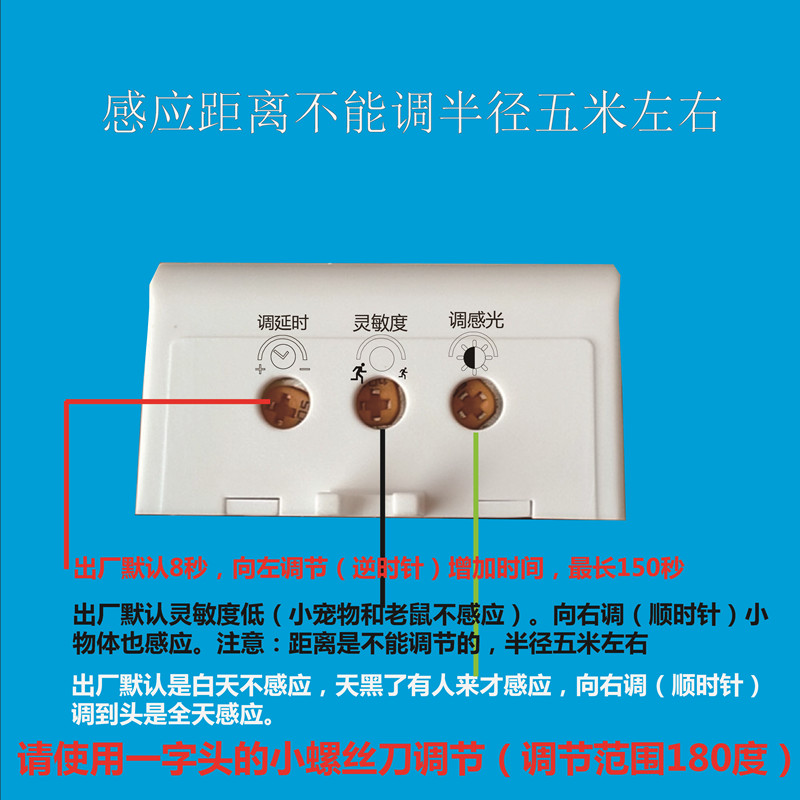 微波雷达人体感应开关延时感光灵敏可调220V110V直流12V 24V物业