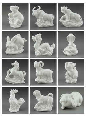 陶瓷12生肖龙蛇全套风水德化摆件