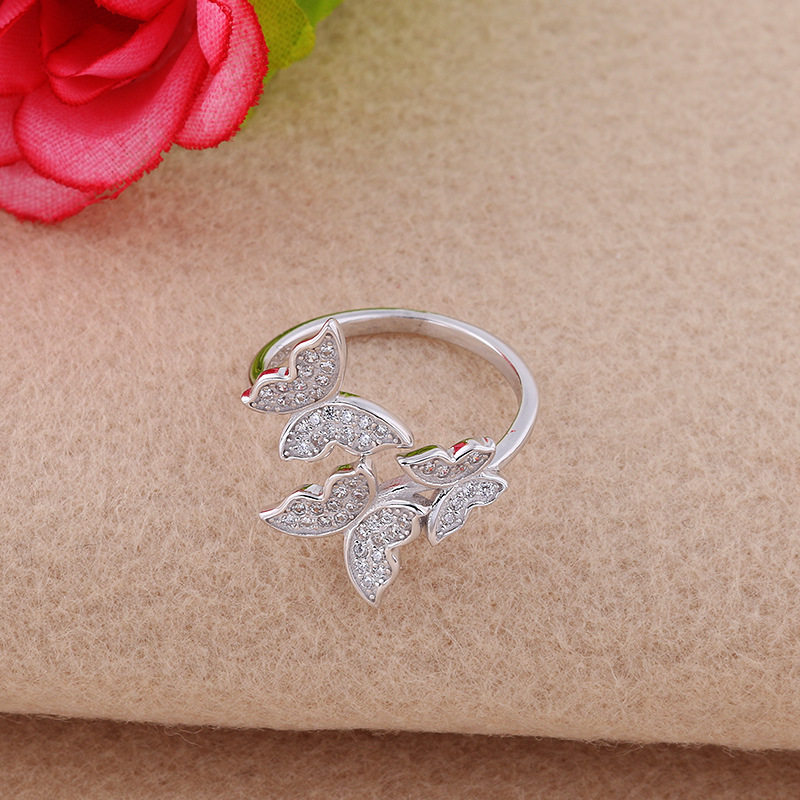 All-over S925 sterling silver butterfly ring women's niche design high-end index finger ring fashionable personality versatile ring