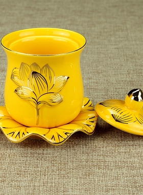 陶瓷供水杯莲花杯观音大悲水摆件