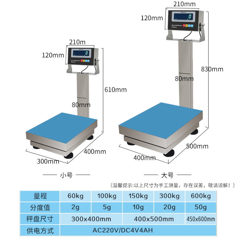 304全不锈钢称防水称电子磅秤150kg海鲜水产商用台秤100/300公斤-图1