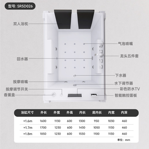 双人情侣按摩浴缸成人家用恒温加热超大浴盆网红嵌入日式冲浪智能 - 图3