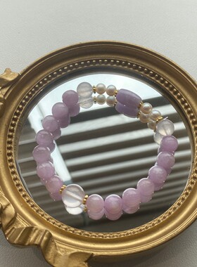 天然莫粉紫锂辉紫玉手链女小红书爆款轻奢百搭小众设计感手串潮