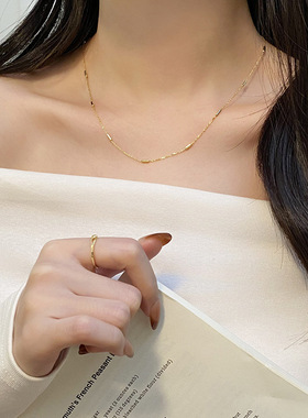 S925纯银日韩小众素链细链女圆柱间珠十字架项链ins锁骨链潮百搭