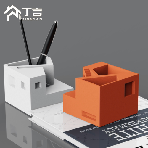 【丁言】北欧ins水泥创意笔筒微型建筑微缩摆件办公室桌面收纳盒 - 图2
