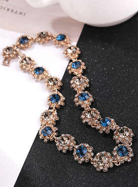 韩版复古水钻锁骨项链女超闪水晶颈链短款网红饰品气质脖子链条