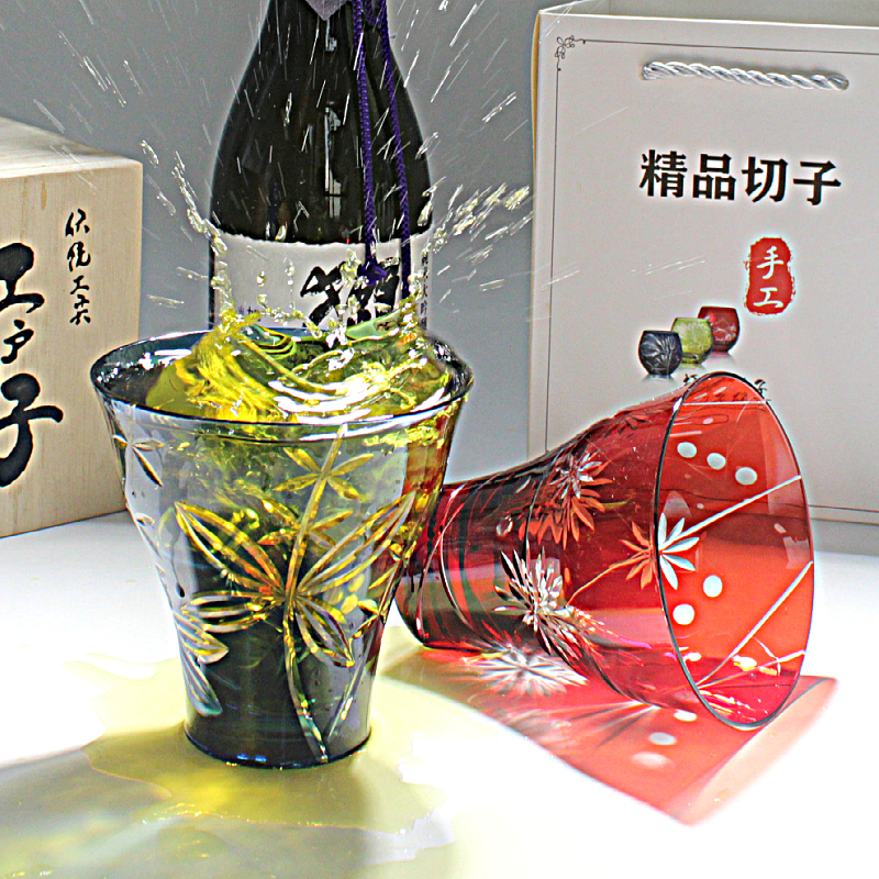 威士忌酒杯洋酒杯水晶玻璃材质纯手工雕刻日本江户切子工艺微瑕品 - 图2