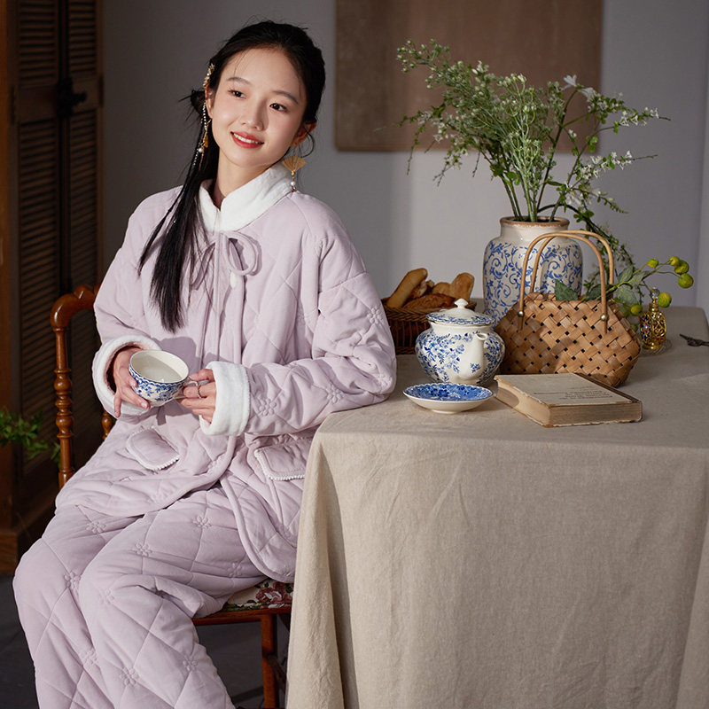 马克公主睡衣女冬款珊瑚绒加绒少女新中式夹棉国风家居服保暖套装,淘宝优惠券,粉丝福利购,淘宝优惠卷