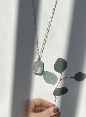 天然巴洛克珍珠项链方块不规则淡水锁骨链美国14K包金不掉色项链